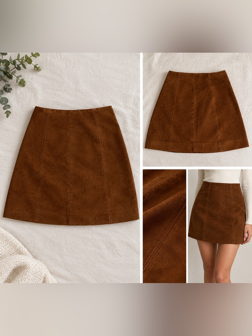 Babaton Rich Brown Suede A-Line Mini Skirt